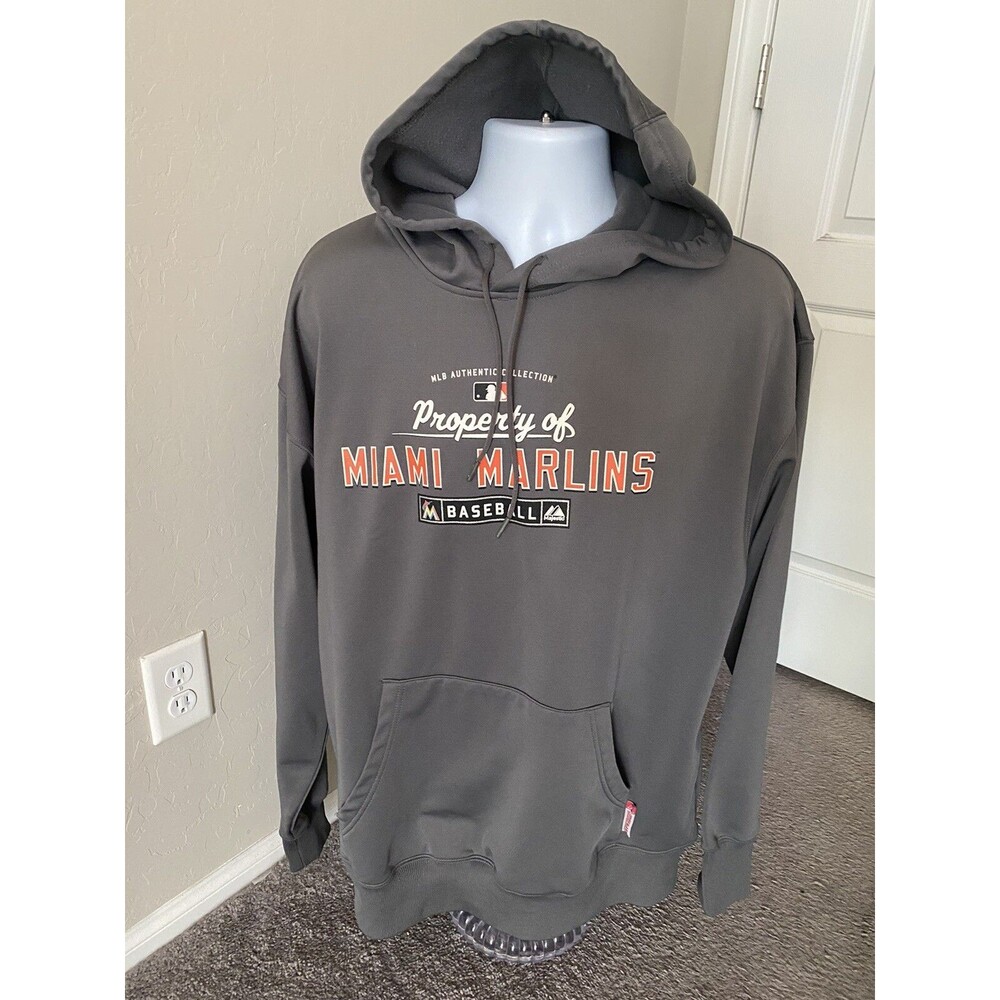 Miami Marlins Hoodie Gray MLB Majestic Performance Apparel Therma Base XL Soft